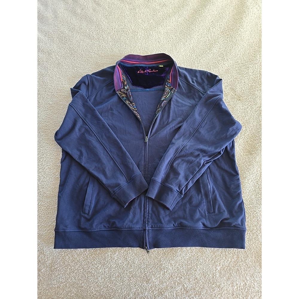 Robert Graham‎ Full-zip Heavyweight 100% Cotton Sweatshirt Classic Fit  3XL Blue
